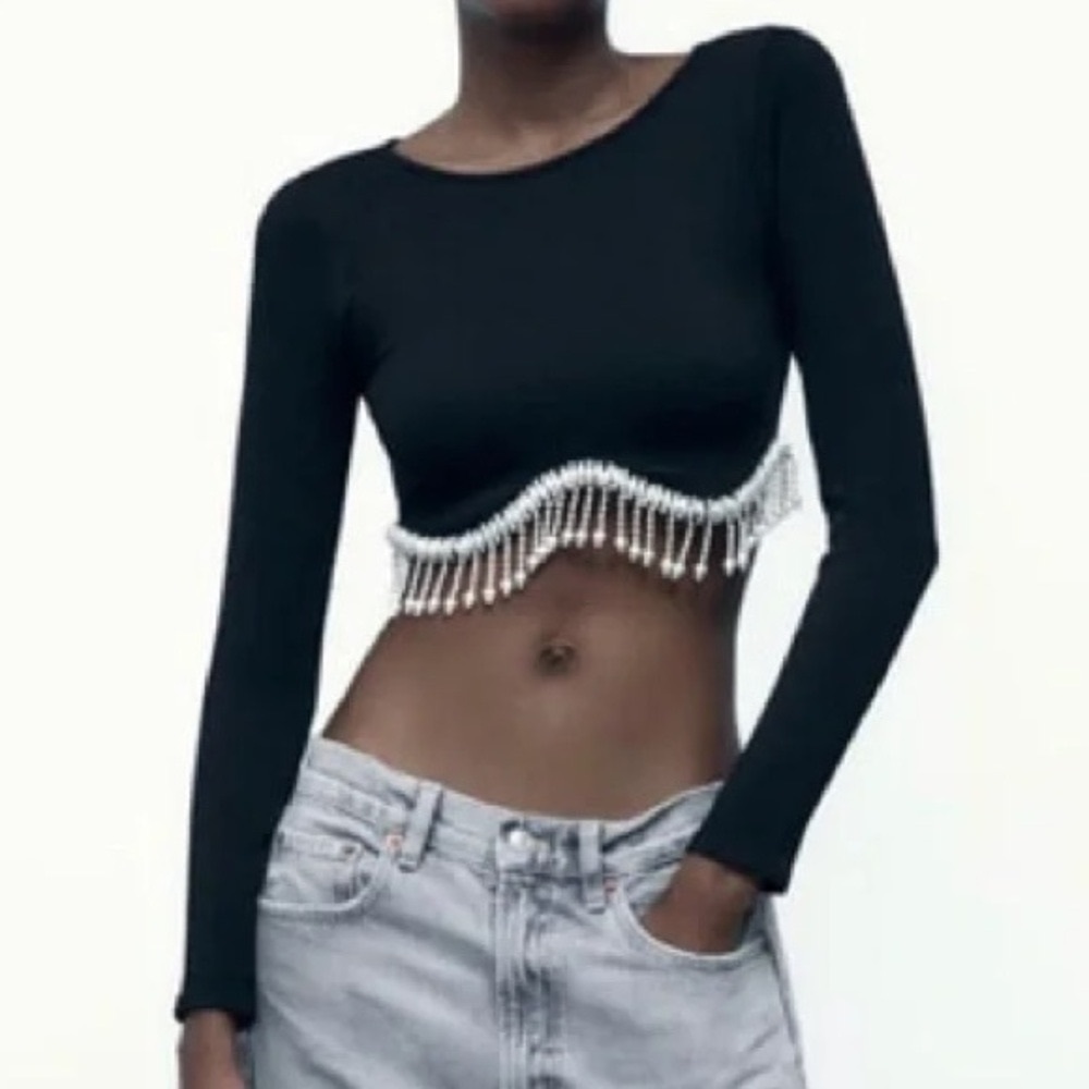 Black Long Sleeve Crop Top